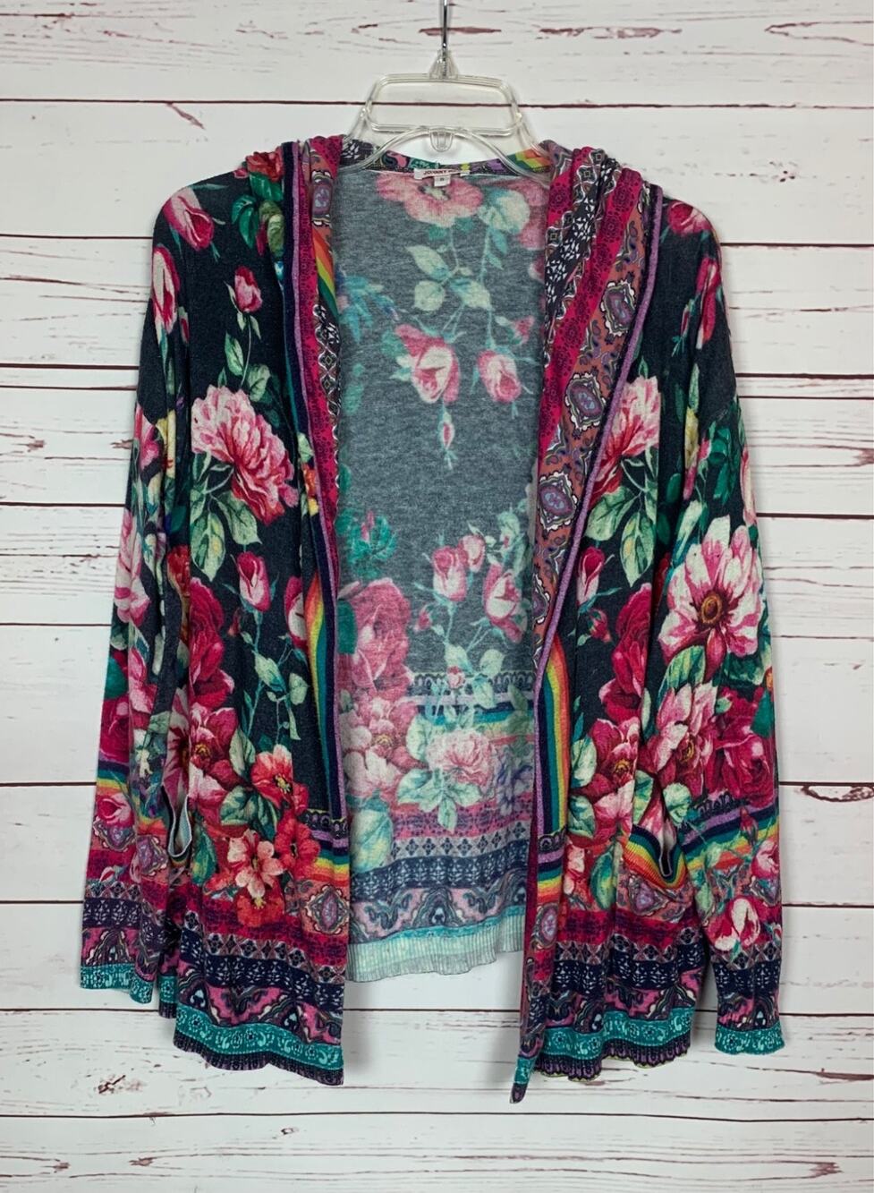 Johnny Was Women's S Small Floral Bethia Cotton Cashmere Oversized Hood Cardigan